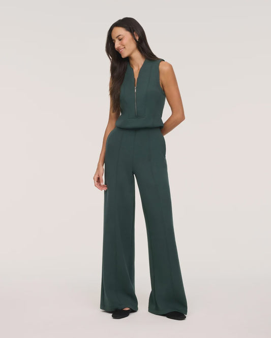SHAWL COLLAR HALF ZIP JUMPSUIT